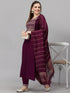 Wine Embroidery silk Kurta And Pant Set With Dupatta