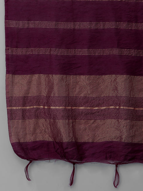 Wine Embroidery silk Kurta And Pant Set With Dupatta