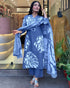 Alvami Women’s Grey Printed Viscose Straight Kurta Set with Dupatta