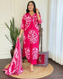 Alvami Women’s Pink Printed Viscose Straight Kurta Set with Dupatta