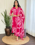 Alvami Women’s Pink Printed Viscose Straight Kurta Set with Dupatta