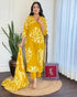 Alvami Women’s Yellow Printed Viscose Straight Kurta Set with Dupatta