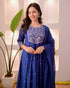 Alvami Women’s Blue Silk Embroidered Anarkali Suit Set with Dupatta