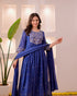 Alvami Women’s Blue Silk Embroidered Anarkali Suit Set with Dupatta