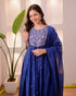 Alvami Women’s Blue Silk Embroidered Anarkali Suit Set with Dupatta
