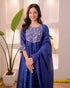 Alvami Women’s Blue Silk Embroidered Anarkali Suit Set with Dupatta