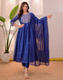 Alvami Women’s Blue Silk Embroidered Anarkali Suit Set with Dupatta