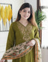 Alvami Women’s Green Silk A-Line Embroidered Kurta Set with Dupatta