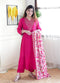 Alvami Women’s Pink Silk A-Line Embroidered Kurta Set with Dupatta