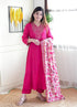Alvami Women’s Pink Silk A-Line Embroidered Kurta Set with Dupatta