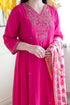 Alvami Women’s Pink Silk A-Line Embroidered Kurta Set with Dupatta