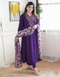 Alvami Women’s Purple Silk A-Line Embroidered Kurta Set with Dupatta
