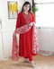 Alvami Women’s Red Silk A-Line Embroidered Kurta Set with Dupatta