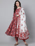 Viscose Floral Printed Red Kurta And Pant Set With Dupatta