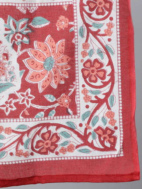 Viscose Floral Printed Red Kurta And Pant Set With Dupatta