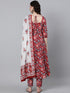 Viscose Floral Printed Red Kurta And Pant Set With Dupatta