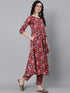 Viscose Floral Printed Red Kurta And Pant Set With Dupatta