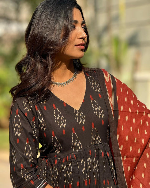 Viscose Black Anarkali Kurta And Pant Set With Dupatta
