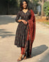 Viscose Black Anarkali Kurta And Pant Set With Dupatta
