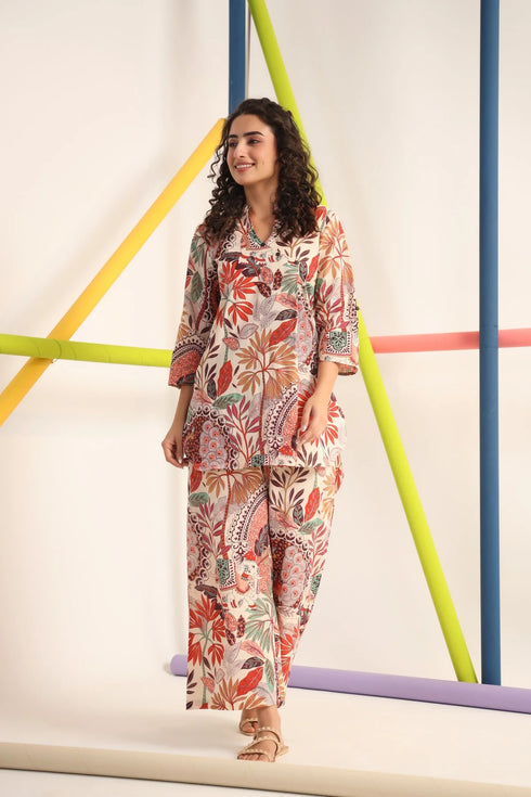 Women Floral Printed Cotton Cord set