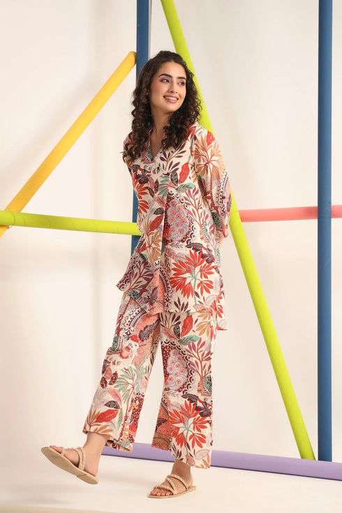 Women Floral Printed Cotton Cord set