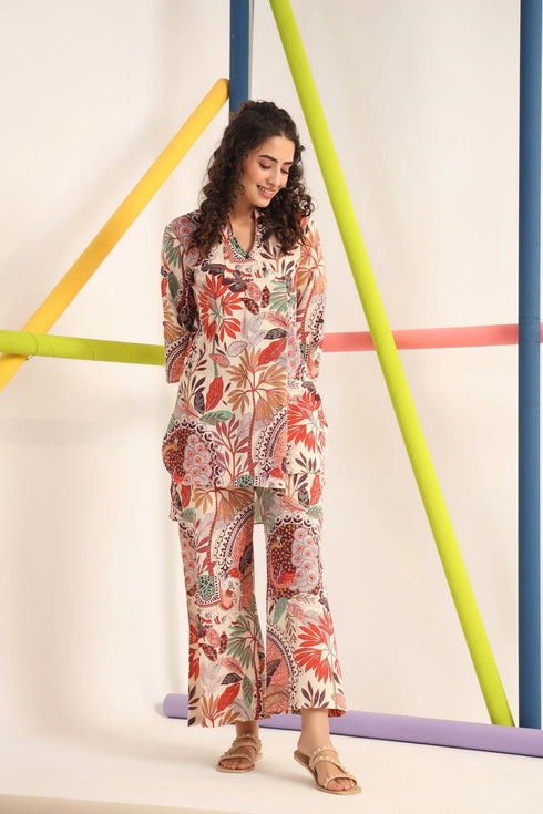 Women Floral Printed Cotton Cord set