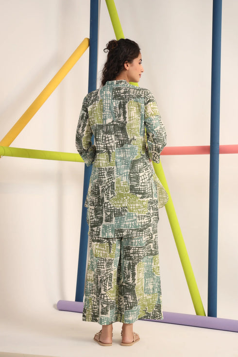 Light Green Mandrain Collar Kurta And Pant Set