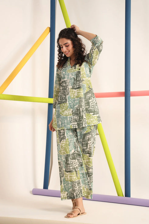 Light Green Mandrain Collar Kurta And Pant Set