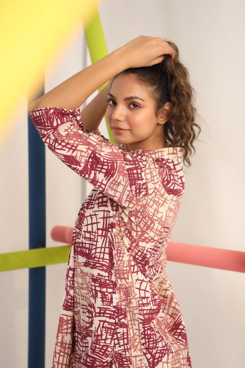 Maroon Mandrain Collar Kurta And Pant Set