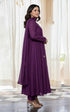 Alvami Women Purple Embroidered Silk Anarkali Kurta Pant with Dupatta Set
