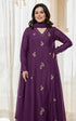 Alvami Women Purple Embroidered Silk Anarkali Kurta Pant with Dupatta Set