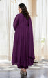 Alvami Women Purple Embroidered Silk Anarkali Kurta Pant with Dupatta Set