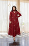 Alvami Women Red Embroidered Silk Anarkali Kurta Pant with Dupatta Set