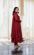 Alvami Women Red Embroidered Silk Anarkali Kurta Pant with Dupatta Set