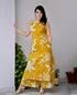Alvami Women Yellow Floral Print Viscose A-Line Kurta Palazzos Set with pocket