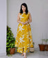 Alvami Women Yellow Floral Print Viscose A-Line Kurta Palazzos Set with pocket