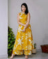 Alvami Women Yellow Floral Print Viscose A-Line Kurta Palazzos Set with pocket