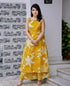 Alvami Women Yellow Floral Print Viscose A-Line Kurta Palazzos Set with pocket