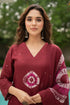 Alvami Women Maroon Printed Viscose A-Line Kurta Pant with Dupatta Set