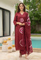 Alvami Women Maroon Printed Viscose A-Line Kurta Pant with Dupatta Set