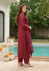 Alvami Women Maroon Printed Viscose A-Line Kurta Pant with Dupatta Set