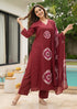 Alvami Women Maroon Printed Viscose A-Line Kurta Pant with Dupatta Set