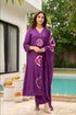 Alvami Women Purple Printed Viscose A-Line Kurta Pant With Dupatta Set
