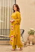 Alvami Women Yellow Printed Viscose A-Line Kurta Pant With Dupatta Set