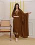 Alvami Women Brown Viscose Straight Kurta with Embroidered Neckline & Pant With Dupatta Set