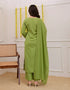 Alvami Women Green Viscose Straight Kurta with Embroidered Neckline & Pant With Dupatta Set