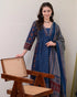 Alvami Women’s Blue Printed Viscose Anarkali Kurta Set with Dupatta