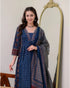 Alvami Women’s Blue Printed Viscose Anarkali Kurta Set with Dupatta