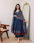 Alvami Women’s Blue Printed Viscose Anarkali Kurta Set with Dupatta