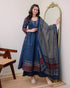 Alvami Women’s Blue Printed Viscose Anarkali Kurta Set with Dupatta